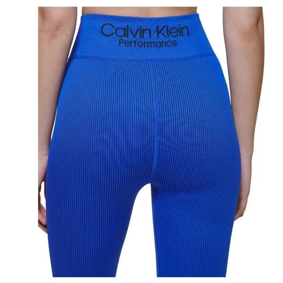 Calvin Klein Performance Women's Rib-Knit Leggings - Bold Blue - Size S NWT - Picture 1 of 5